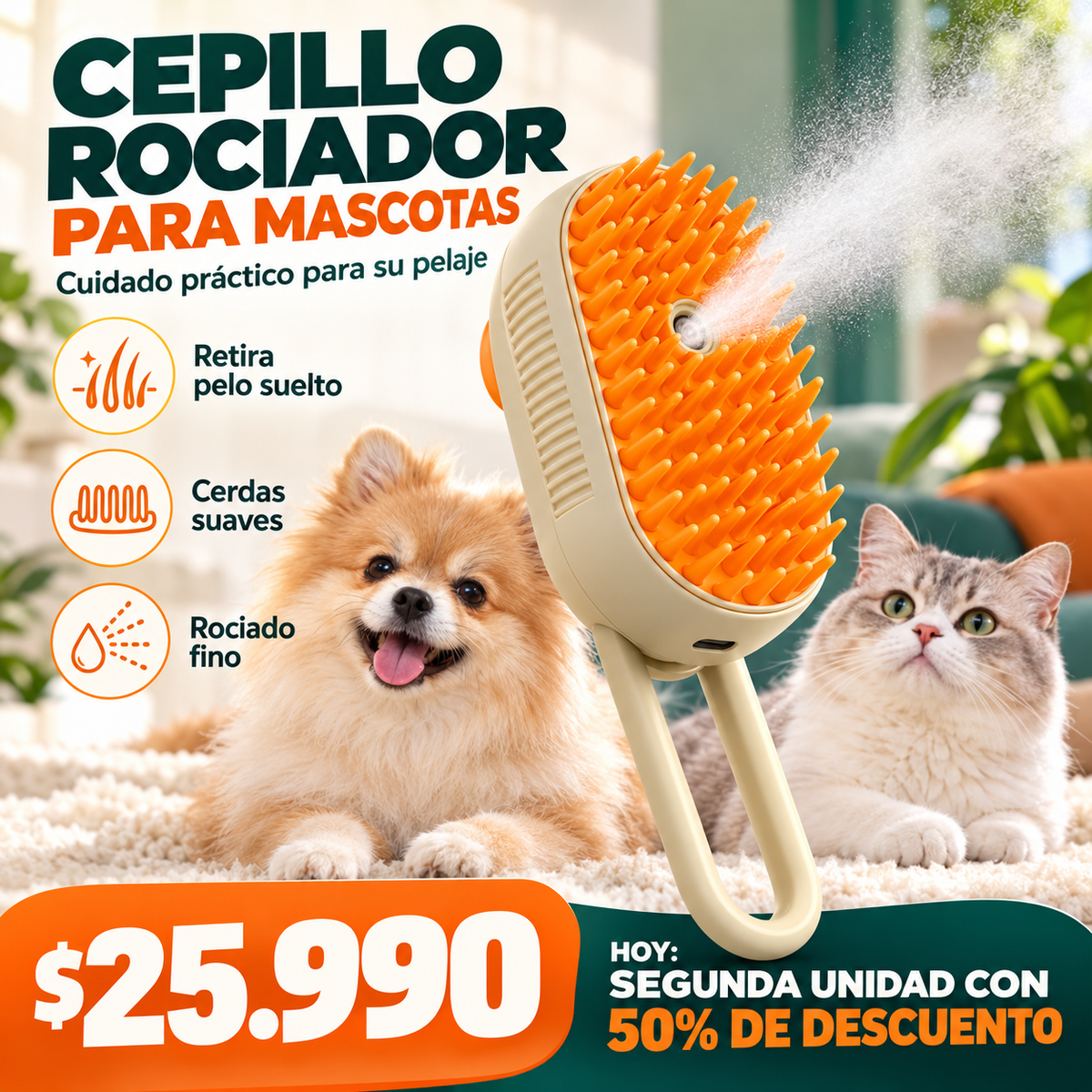 Cepillo a Vapor 3 en 1 Para Mascotas