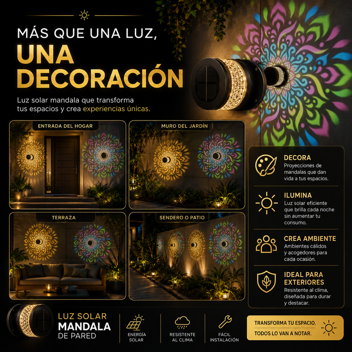 LUZ SOLAR MANDALA DE PARED
