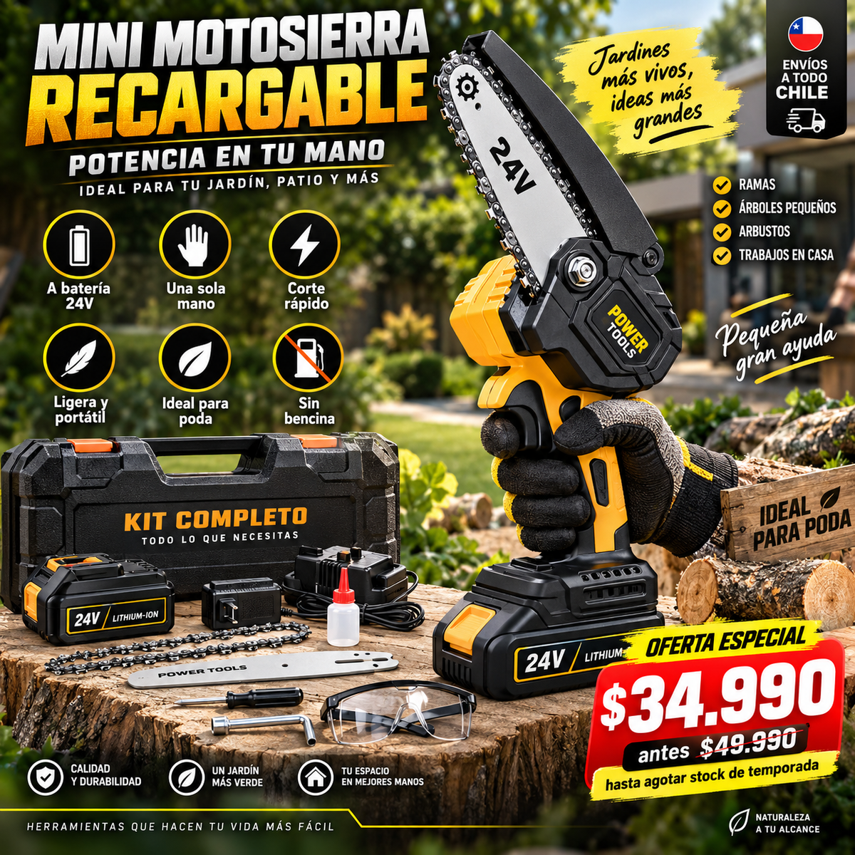 Motosierra Eléctrica Portátil Recargable