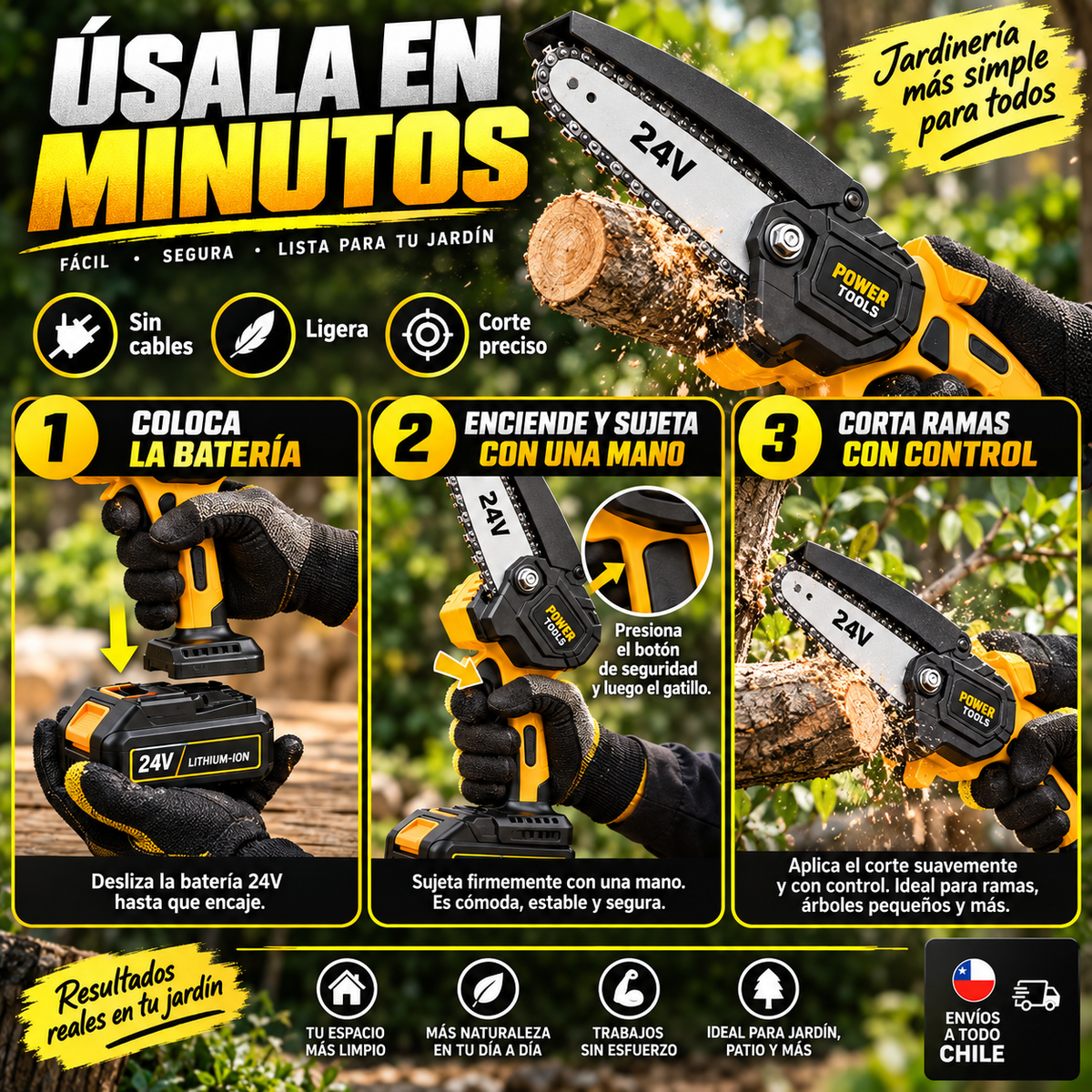 Motosierra Eléctrica Portátil Recargable