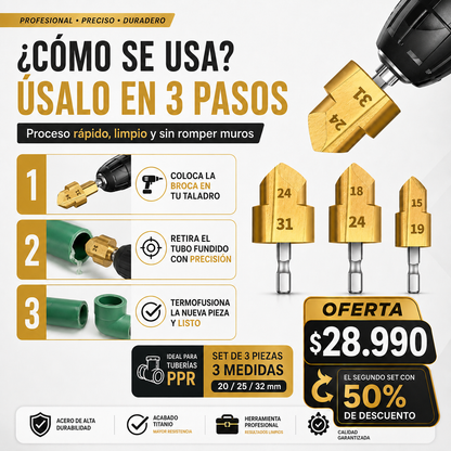 set 3 Brocas para recuperar conexión tubo ppr
