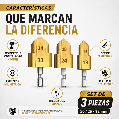 set 3 Brocas para recuperar conexión tubo ppr