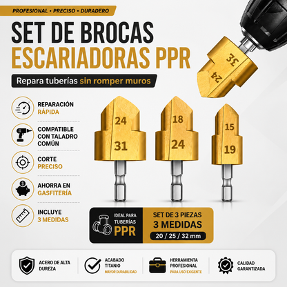 set 3 Brocas para recuperar conexión tubo ppr