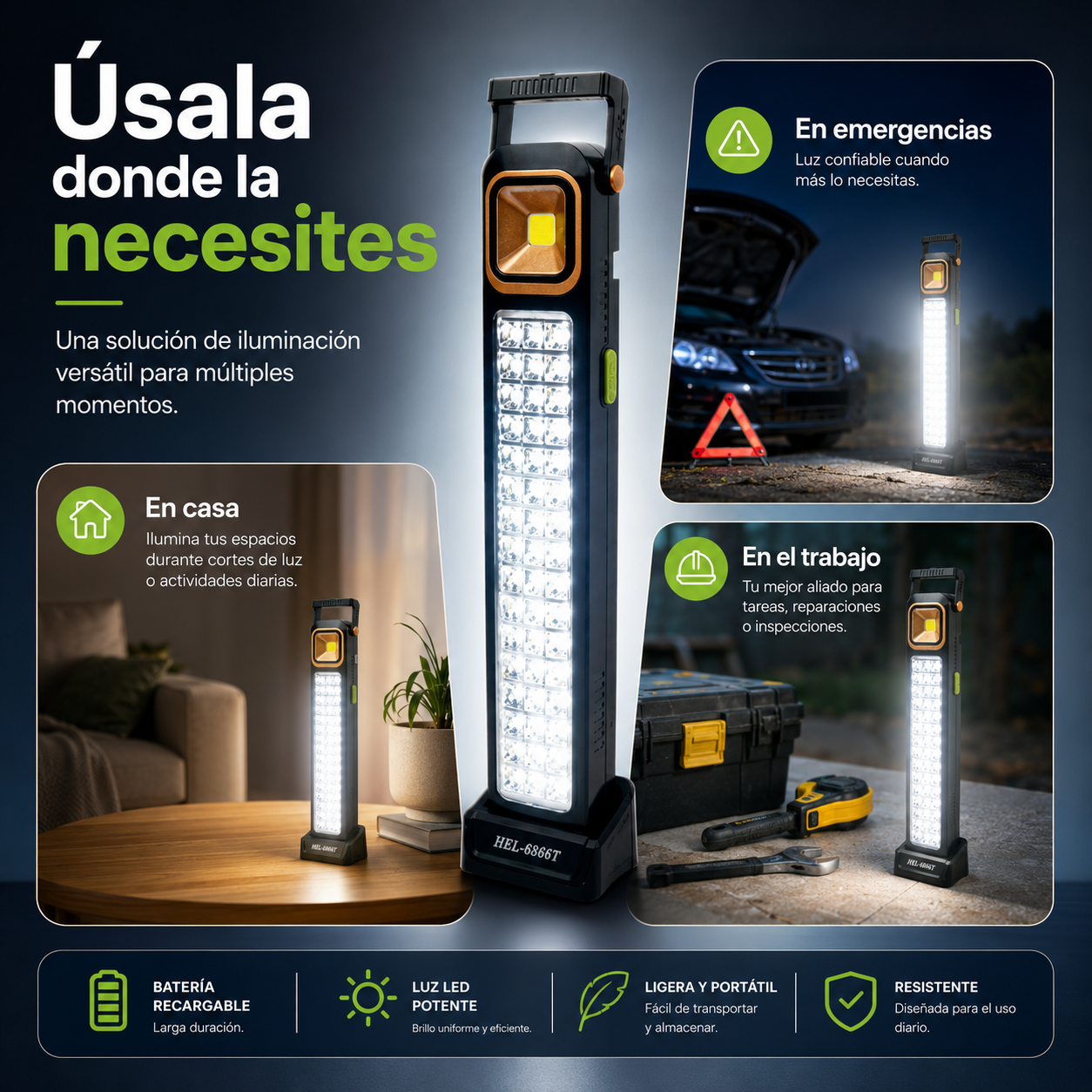 LAMPARA SOLAR LUZ EMERGENCIA RECARGABLE