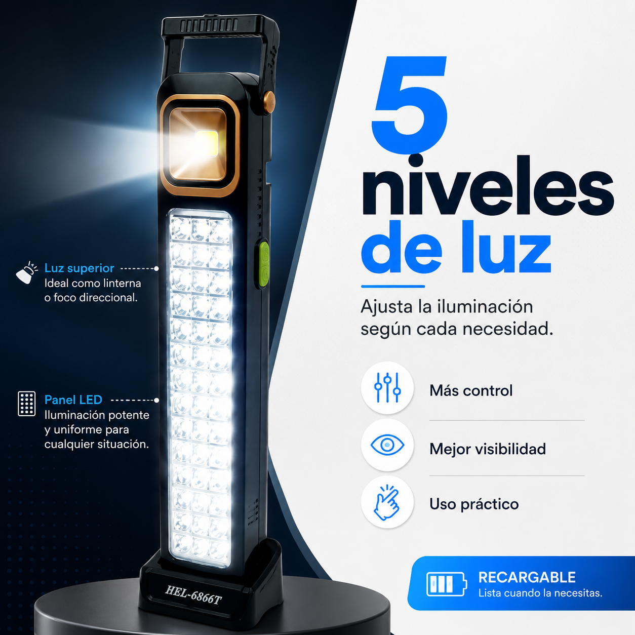 LAMPARA SOLAR LUZ EMERGENCIA RECARGABLE