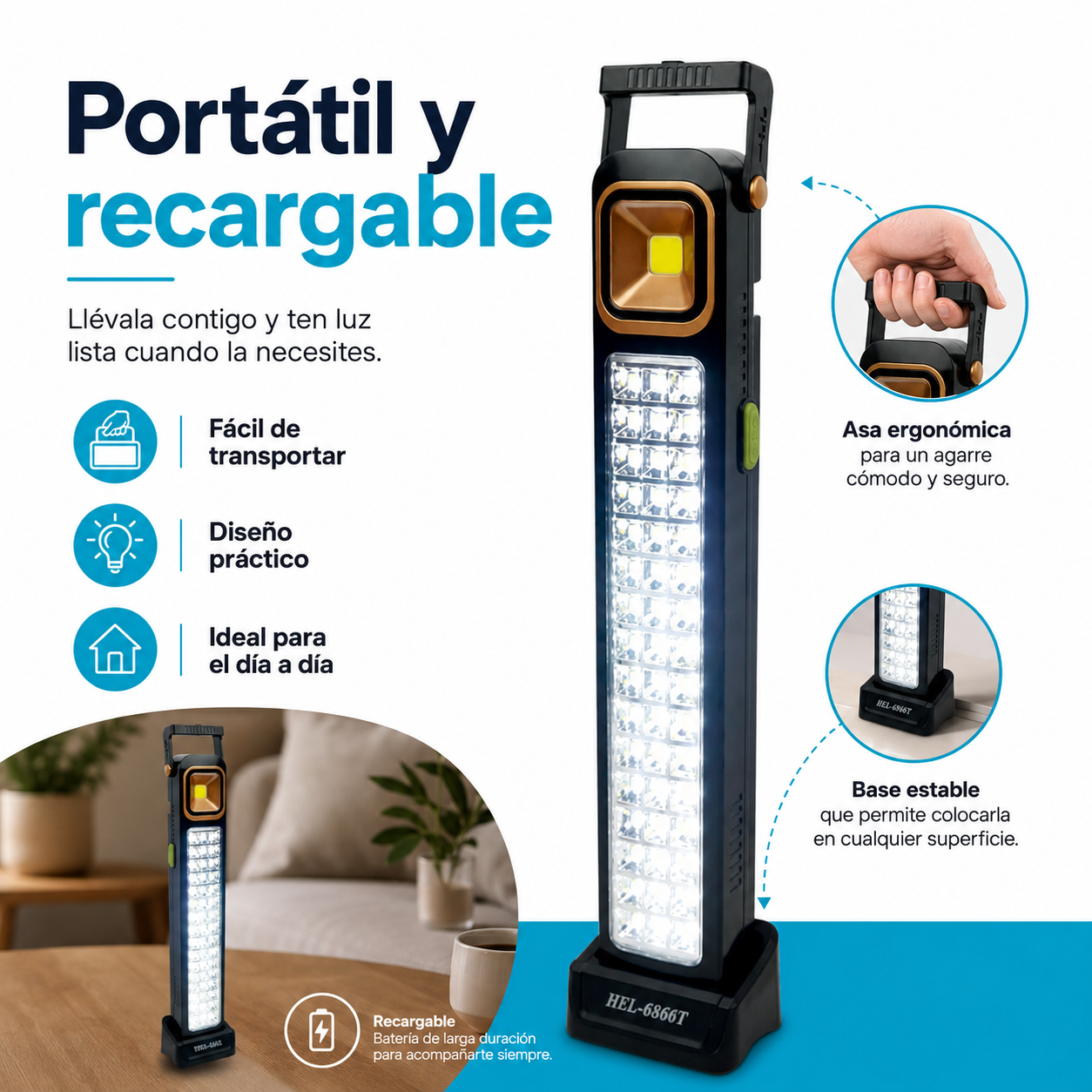 LAMPARA SOLAR LUZ EMERGENCIA RECARGABLE