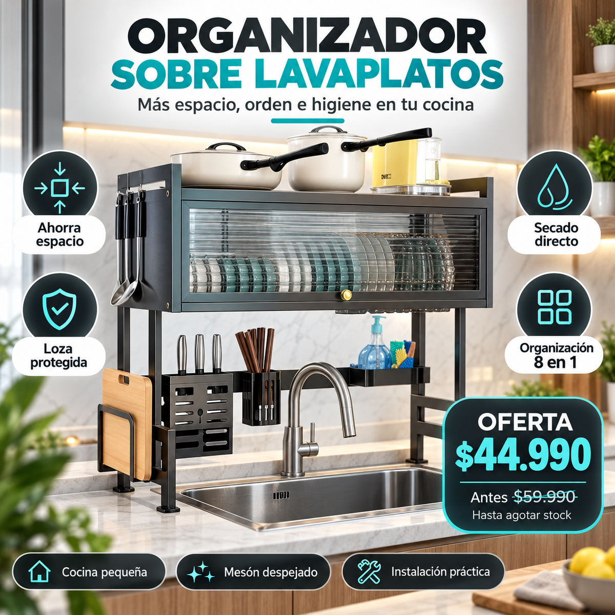 Lavaplatos organizador y escurridor 2 niveles