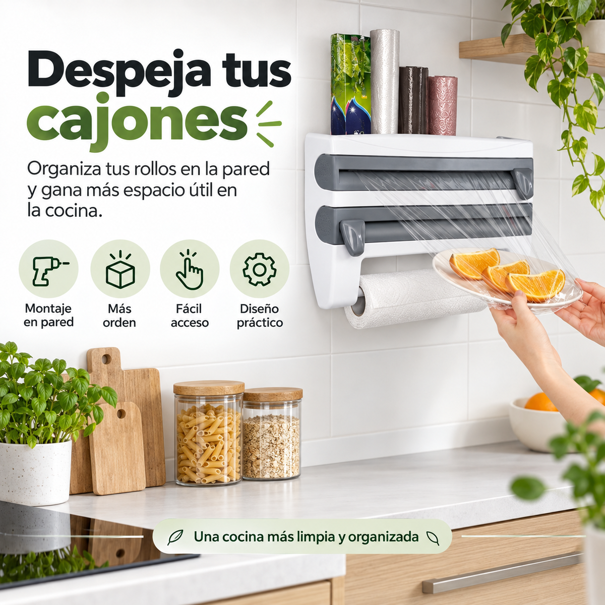 Dispensador y Organizador De Rollos de Papel para Cocina