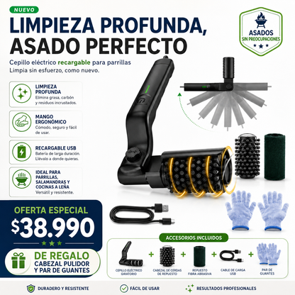 Cepillo Limpia Parrilla con Cabezal Ajustable + Accesorios de regalo