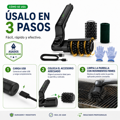 Cepillo Limpia Parrilla con Cabezal Ajustable + Accesorios de regalo