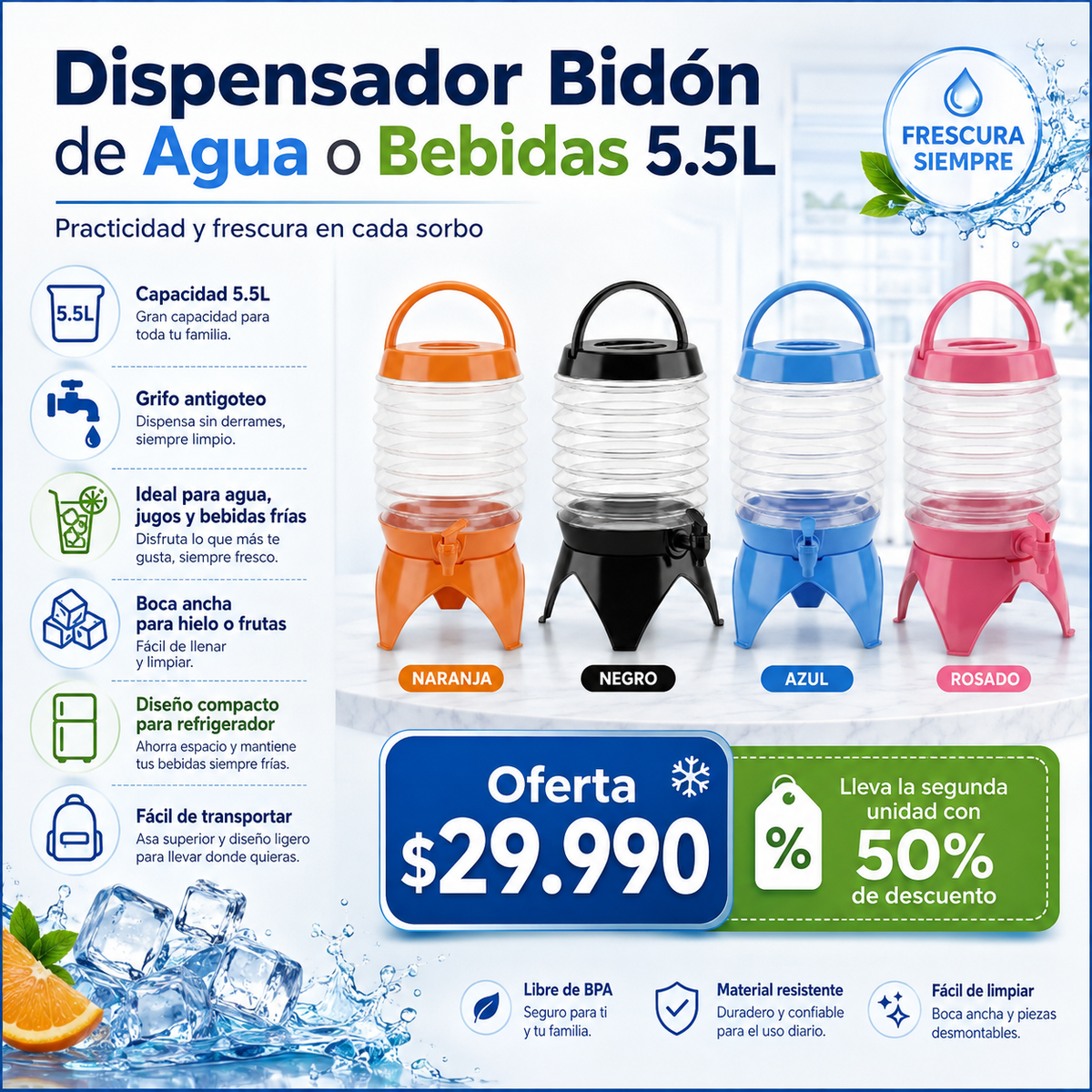 Dispensador Bidón De Agua o bebidas 5.5L