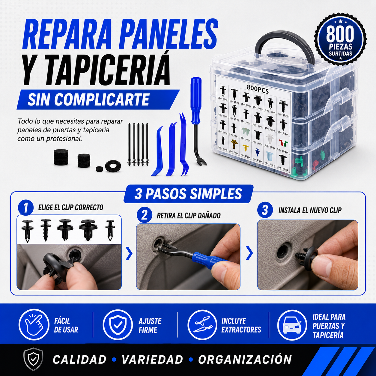 🔧 Kit Universal de Clips de Retención para Auto 🚘 - COMPATIBILIDAD UNIVERSAL PARA PANELES, PARACHOQUES Y PUERTAS 🚗🛠️
