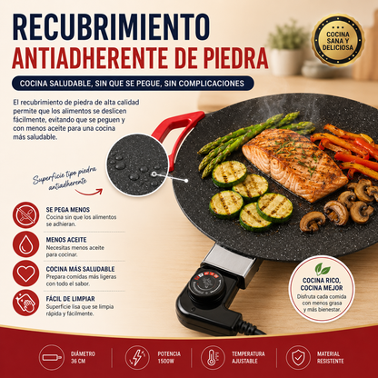 Plancha Eléctrica 36cm - AHORRO MÁXIMO DE GAS (COCINA SANA SIN ACEITE) 🍳🥩