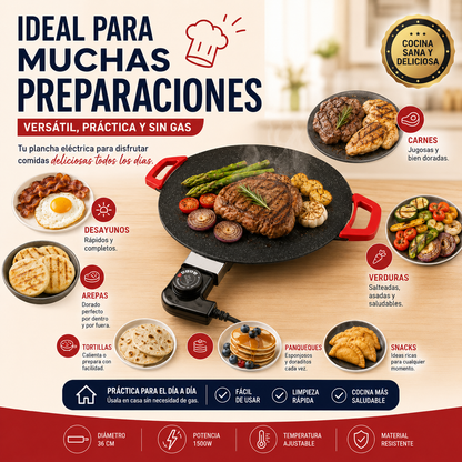 Plancha Eléctrica 36cm - AHORRO MÁXIMO DE GAS (COCINA SANA SIN ACEITE) 🍳🥩