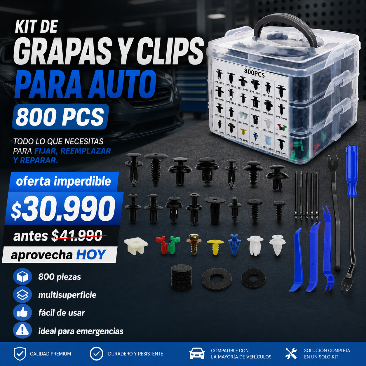 🔧 Kit Universal de Clips de Retención para Auto 🚘 - COMPATIBILIDAD UNIVERSAL PARA PANELES, PARACHOQUES Y PUERTAS 🚗🛠️