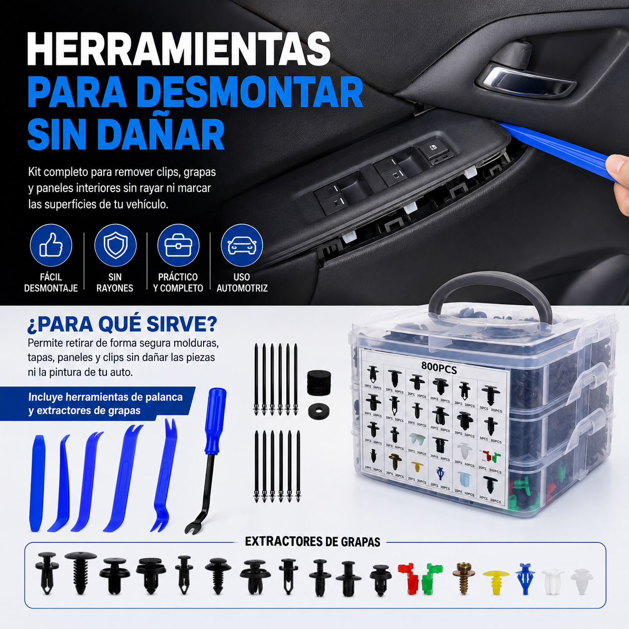 🔧 Kit Universal de Clips de Retención para Auto 🚘 - COMPATIBILIDAD UNIVERSAL PARA PANELES, PARACHOQUES Y PUERTAS 🚗🛠️