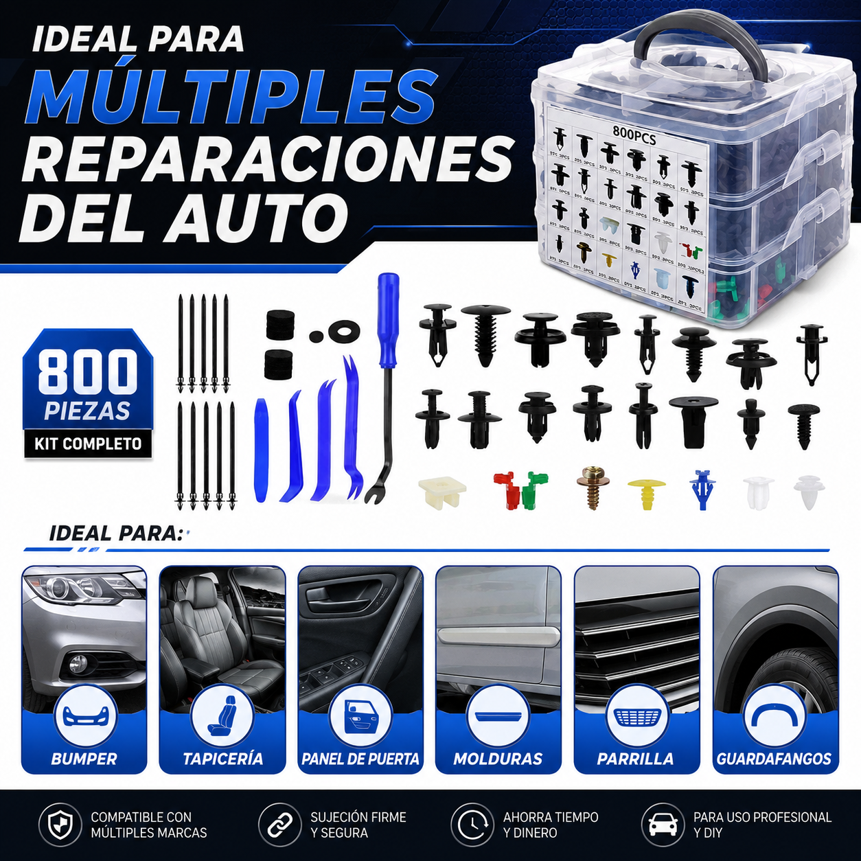 🔧 Kit Universal de Clips de Retención para Auto 🚘 - COMPATIBILIDAD UNIVERSAL PARA PANELES, PARACHOQUES Y PUERTAS 🚗🛠️