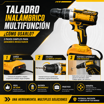 Taladro Inalambrico 2 Baterías Con Accesorios