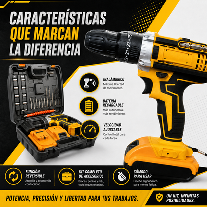 Taladro Inalambrico 2 Baterías Con Accesorios