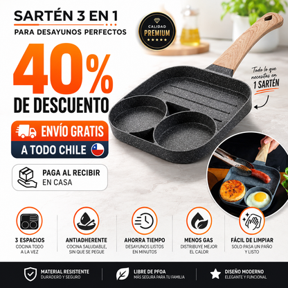 Sarten 3 espacios antiadherente