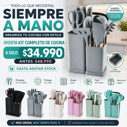 Kit Utensilios Cocina Silicona 19 Piezas