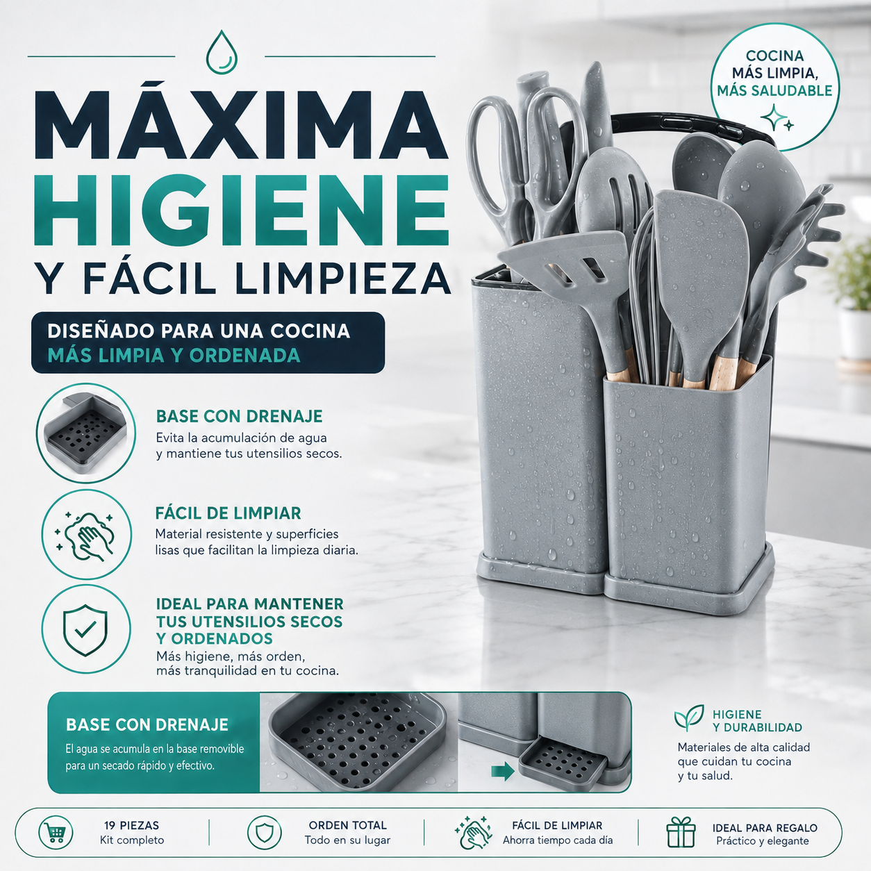 Kit Utensilios Cocina Silicona 19 Piezas