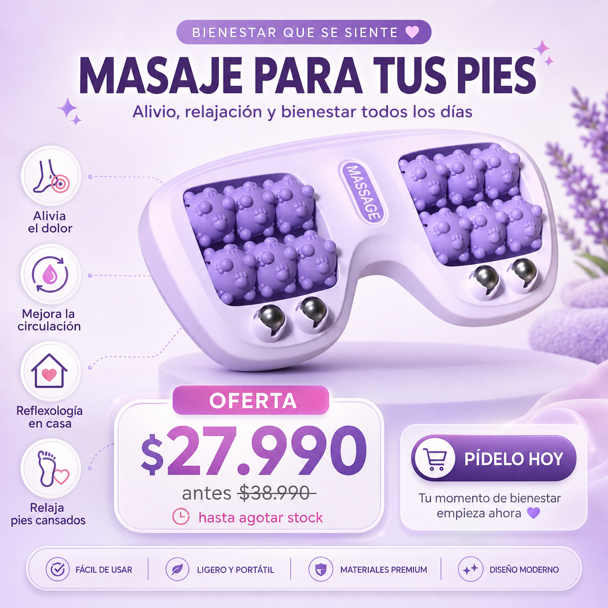 MASAJE DE PIES CON RODILLO