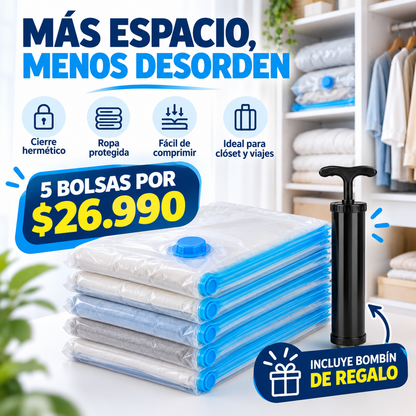 Pack 5 Bolsas De Vacío Organizadoras con Bombin