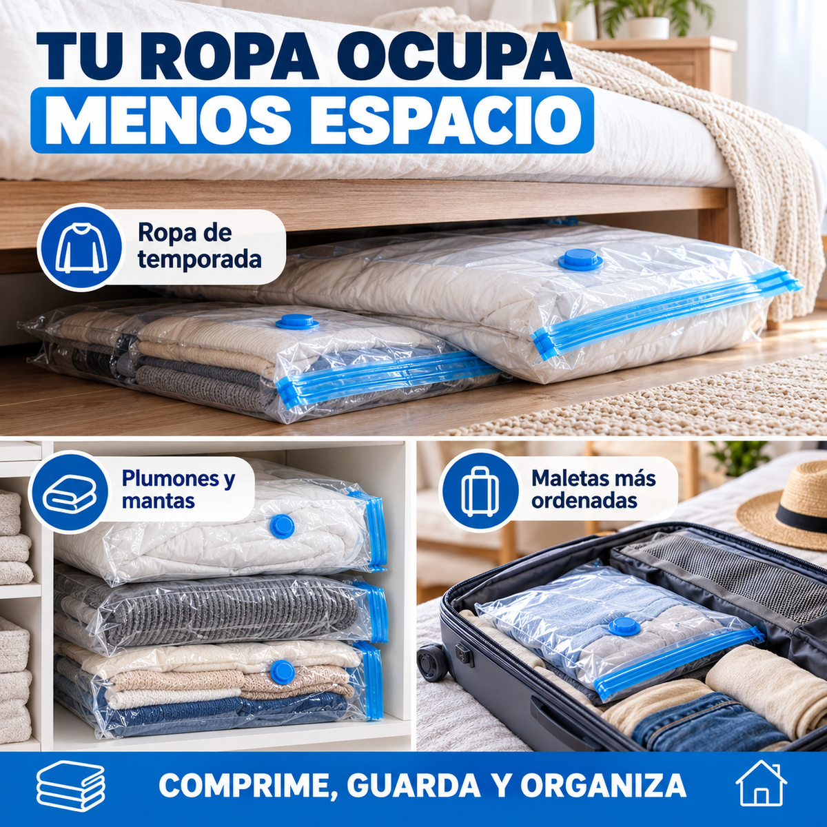 Pack 5 Bolsas De Vacío Organizadoras con Bombin