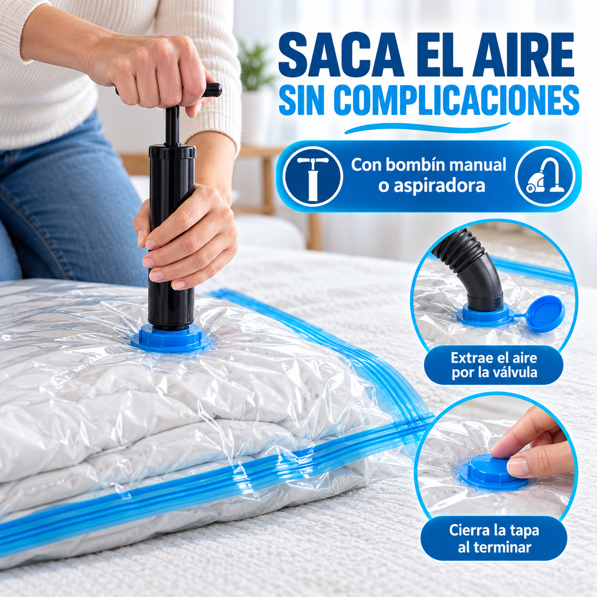 Pack 5 Bolsas De Vacío Organizadoras con Bombin