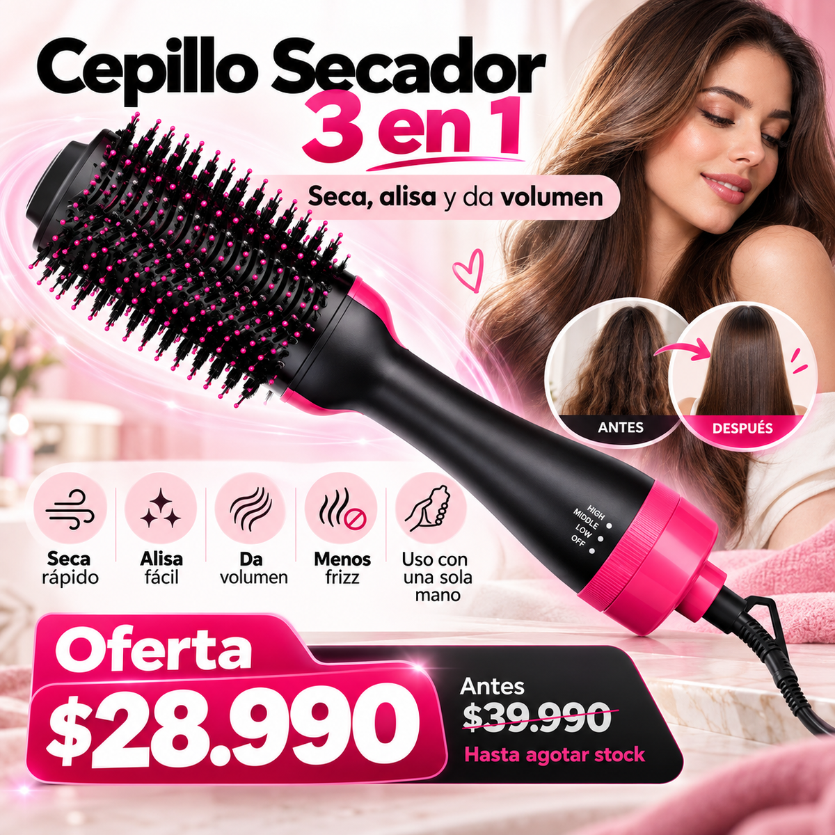 CEPILLO SECADOR DE PELO 3 EN 1