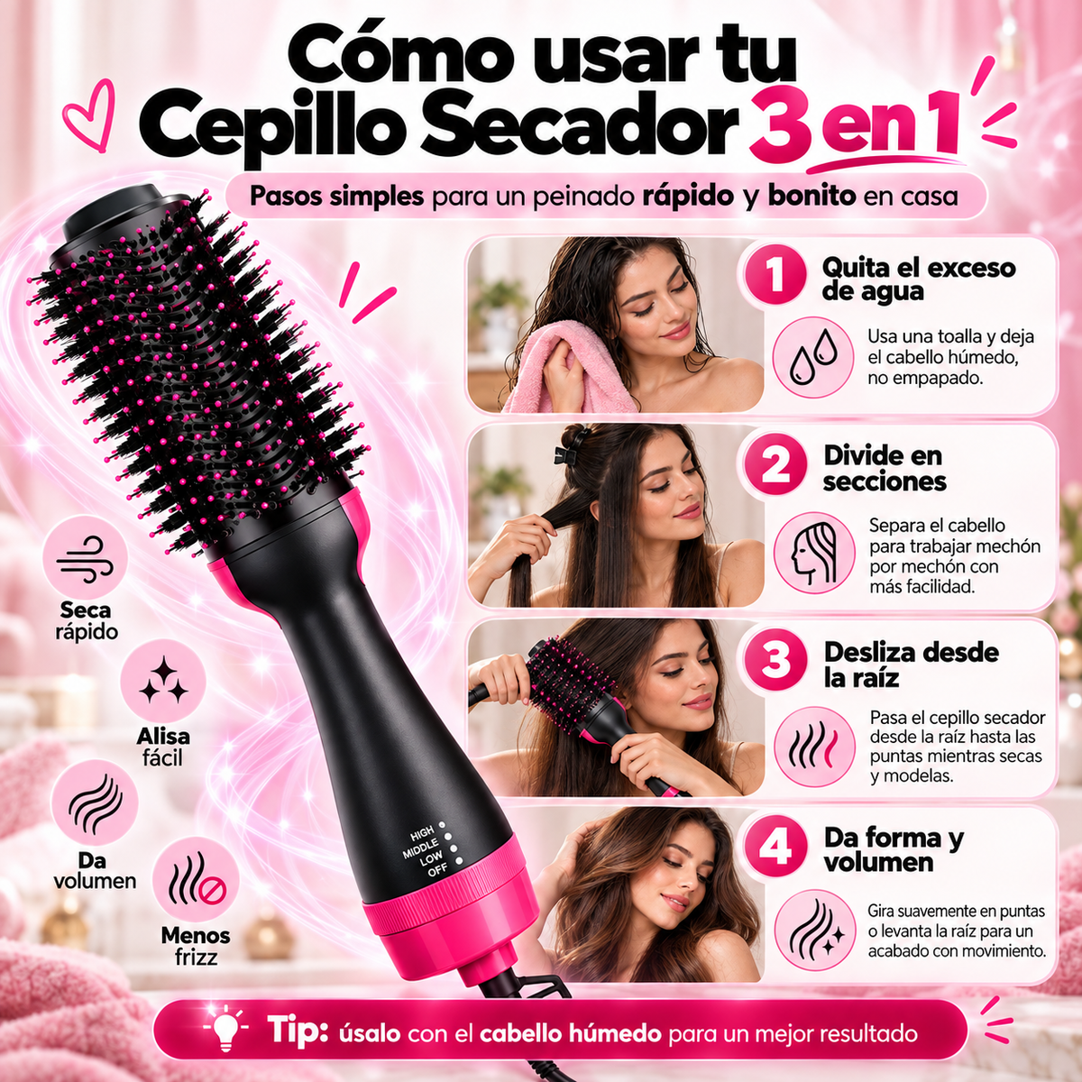CEPILLO SECADOR DE PELO 3 EN 1