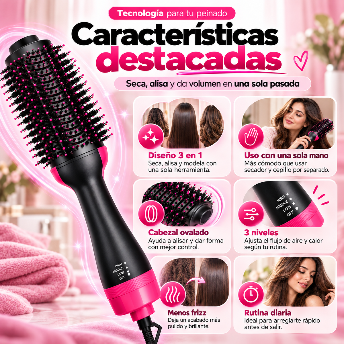 CEPILLO SECADOR DE PELO 3 EN 1