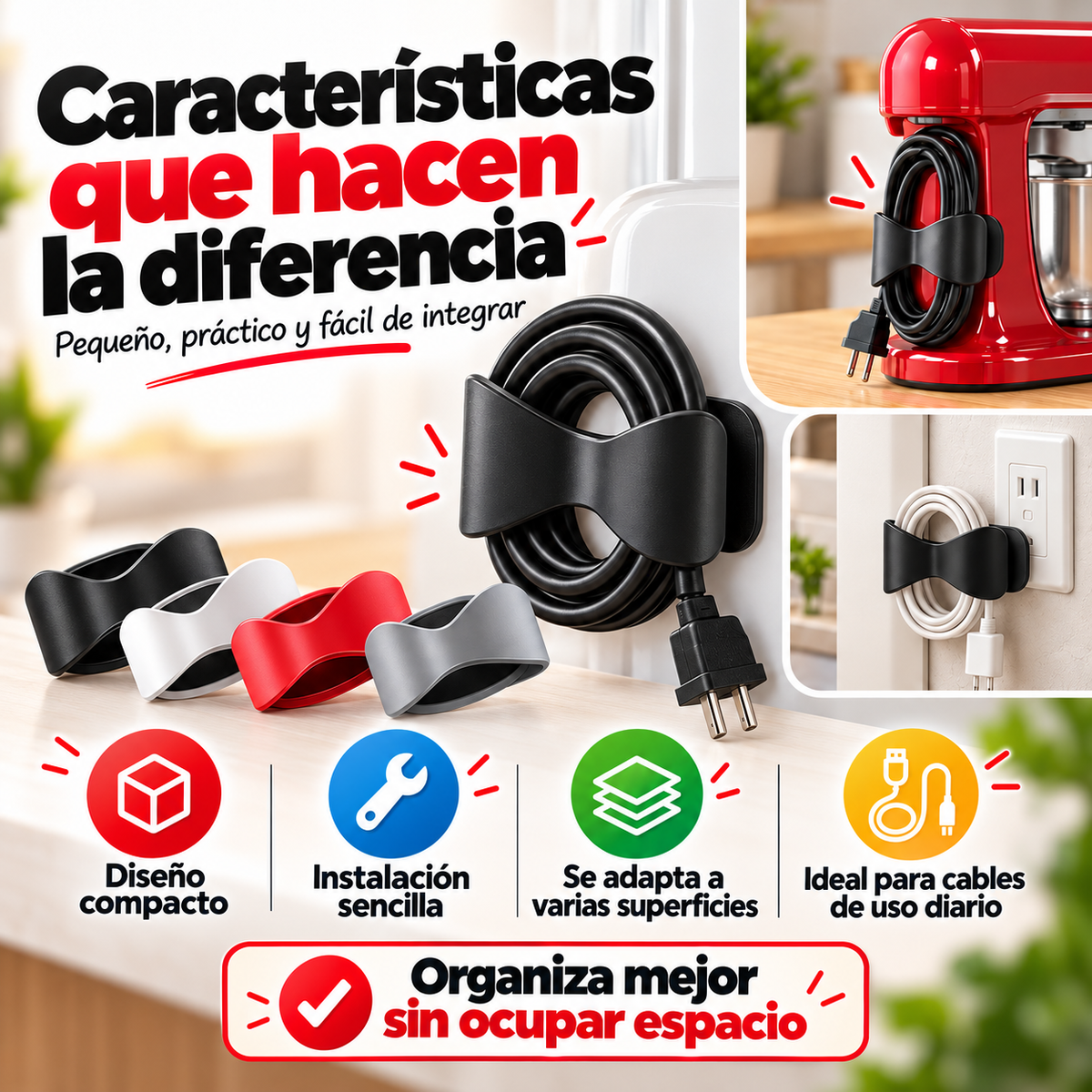 ORGANIZADOR DE CABLES ENROLLABLE PACK 3 UNIDAD