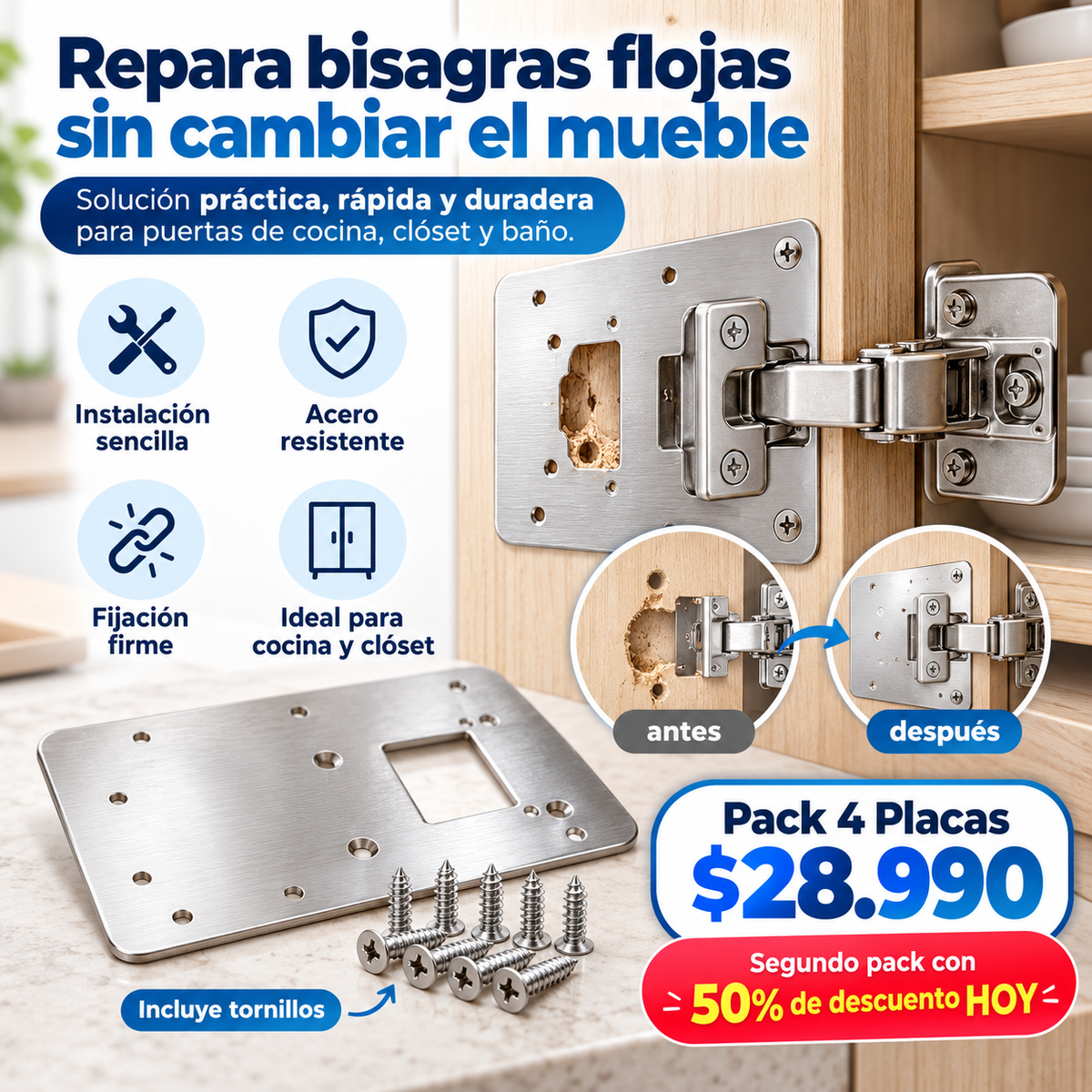PLACAS PARA REPARACION DE BISAGRAS PACK 4