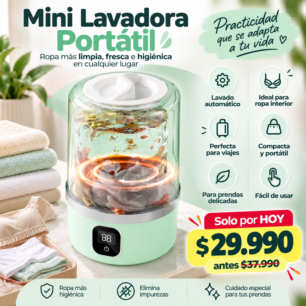 MINI LAVADORA PORTATIL TURBO GREEN
