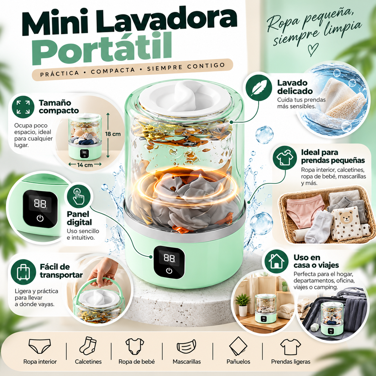 MINI LAVADORA PORTATIL TURBO GREEN