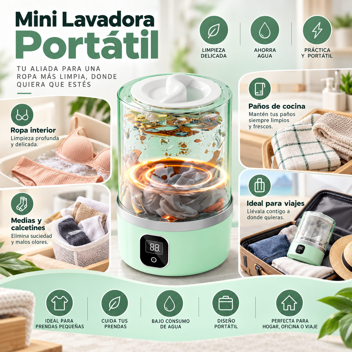 MINI LAVADORA PORTATIL TURBO GREEN
