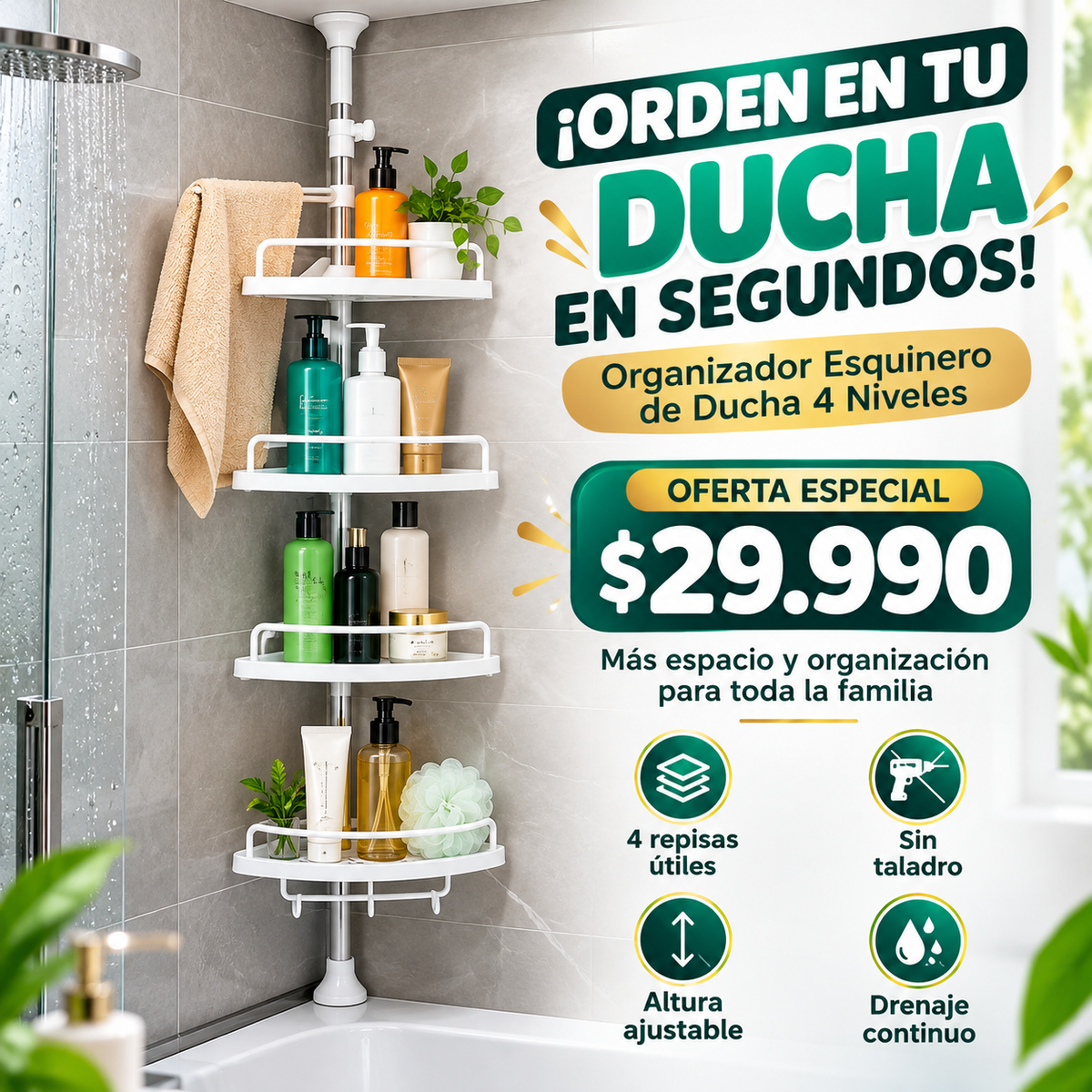 Organizador Esquinero Ducha 4 Niveles