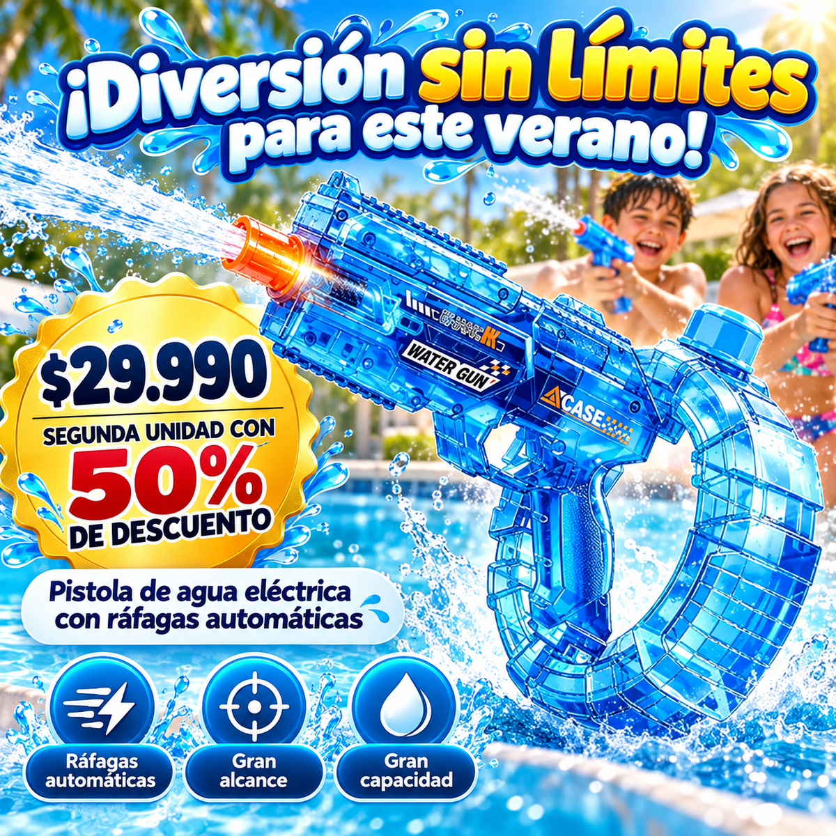 Pistola Agua Eléctrica Automática Luces