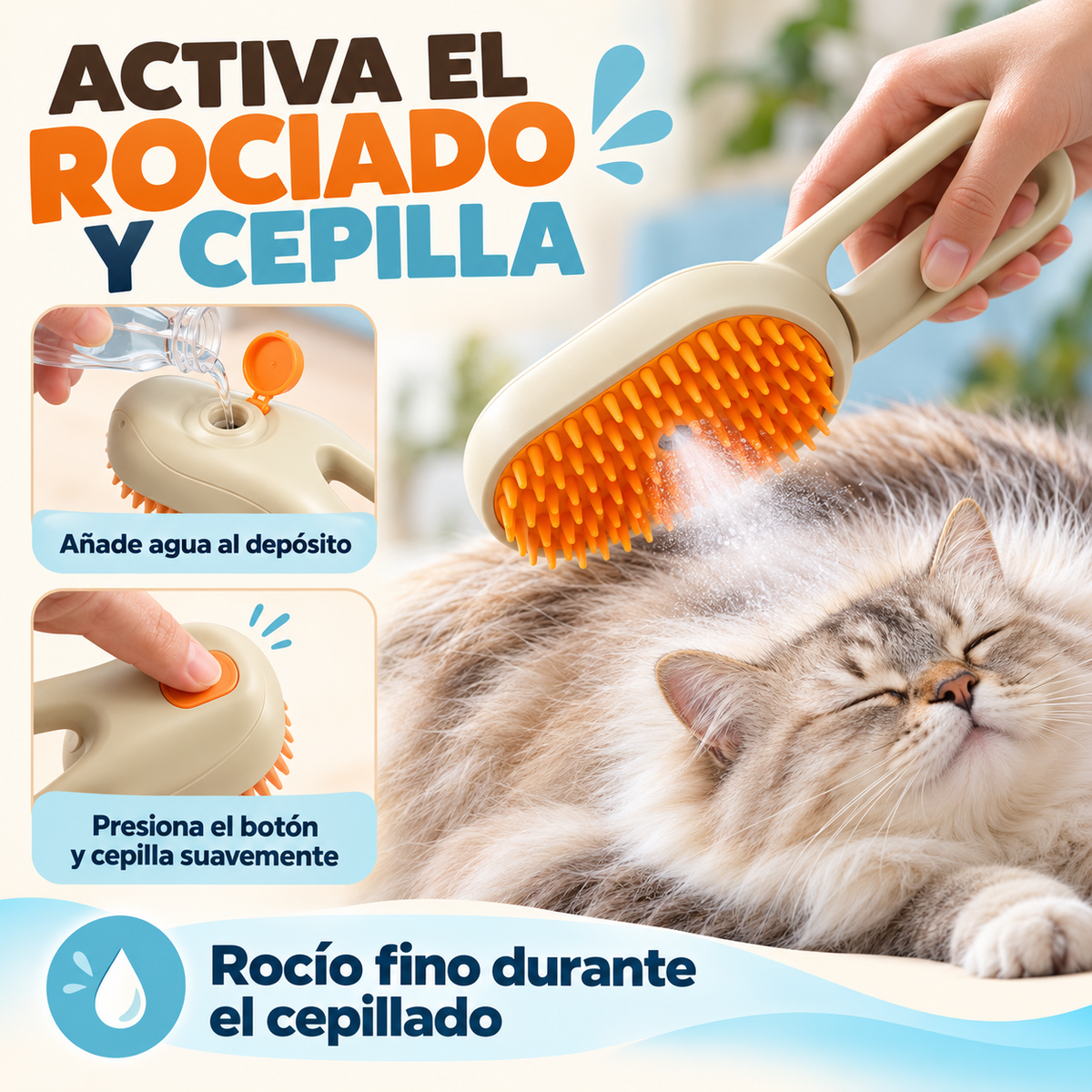Cepillo a Vapor 3 en 1 Para Mascotas