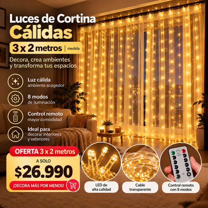Luces De Cortina Calidas 3x2 M