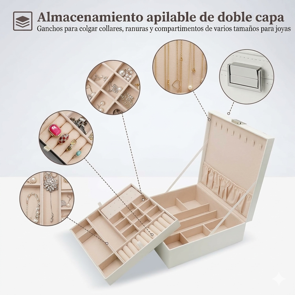 Caja Joyero Organizador BLANCO Doble Capa