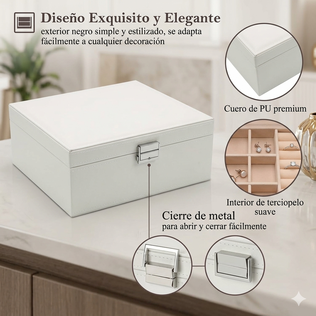 Caja Joyero Organizador BLANCO Doble Capa
